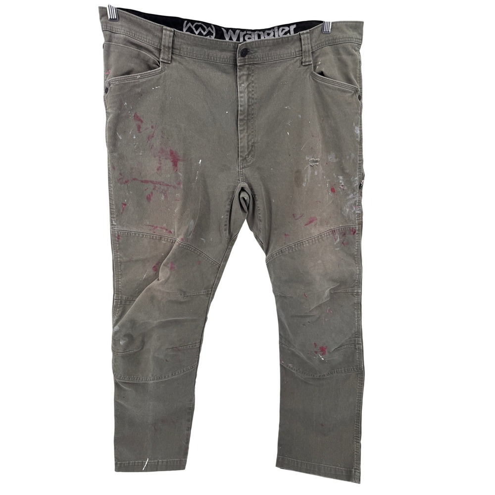 Wrangler Double Knee Carpenter Pants Workwear Green Paint Splatter Grunge 42x32